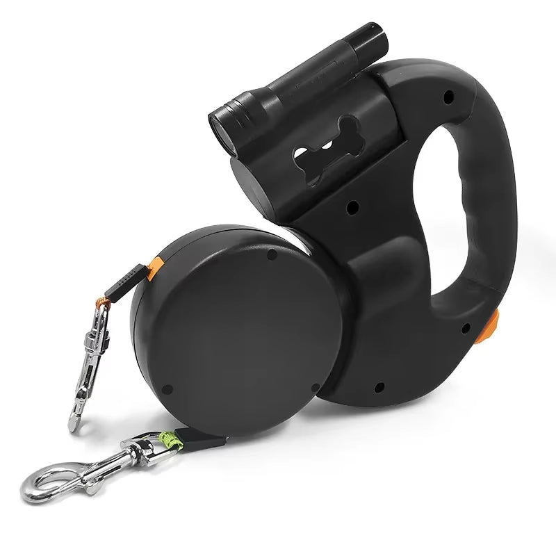 3Mpet Supplies Multi-Functiondouble-Ended Traction Rope Auto Retractable Roulette Dual Dog Leash with Flashlight Dog Accessories
