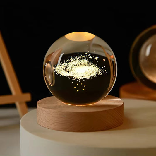 3D Crystal Ball Crystal Planet Night Light Engraved Solar System Globe Astronomy  Home Desktop Decoration