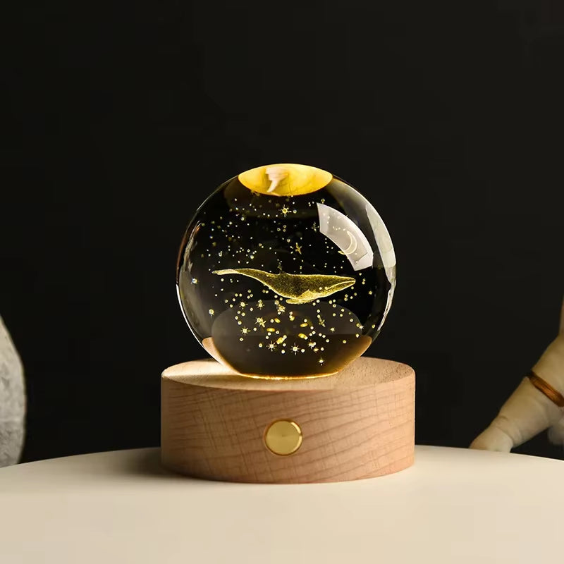3D Crystal Ball Crystal Planet Night Light Engraved Solar System Globe Astronomy  Home Desktop Decoration