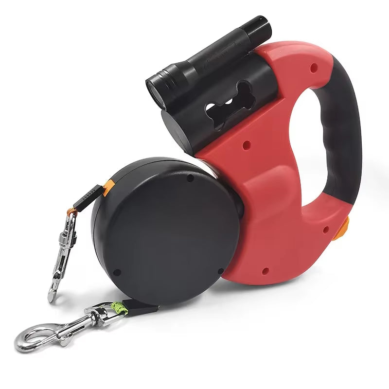 3Mpet Supplies Multi-Functiondouble-Ended Traction Rope Auto Retractable Roulette Dual Dog Leash with Flashlight Dog Accessories
