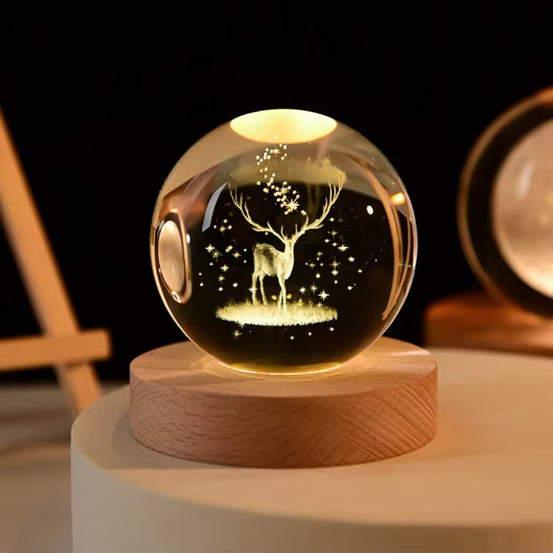 3D Crystal Ball Crystal Planet Night Light Engraved Solar System Globe Astronomy  Home Desktop Decoration