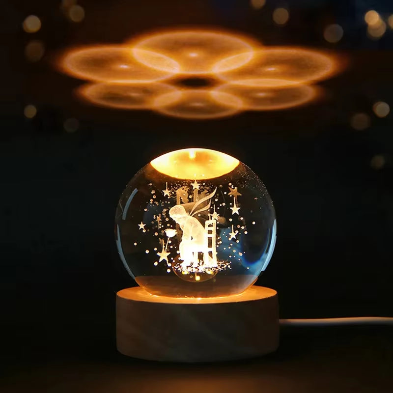 3D Crystal Ball Crystal Planet Night Light Engraved Solar System Globe Astronomy  Home Desktop Decoration