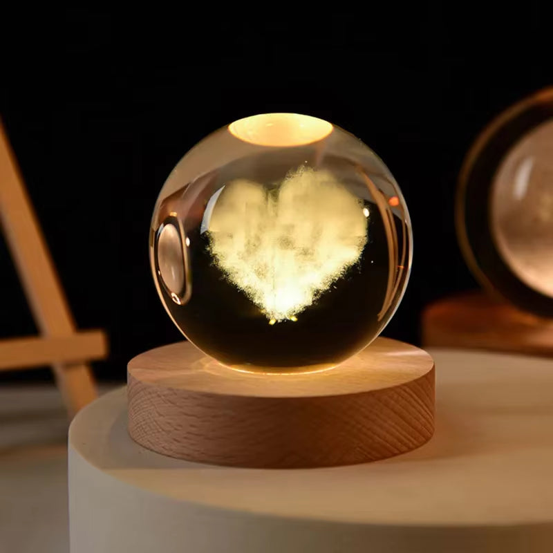 3D Crystal Ball Crystal Planet Night Light Engraved Solar System Globe Astronomy  Home Desktop Decoration