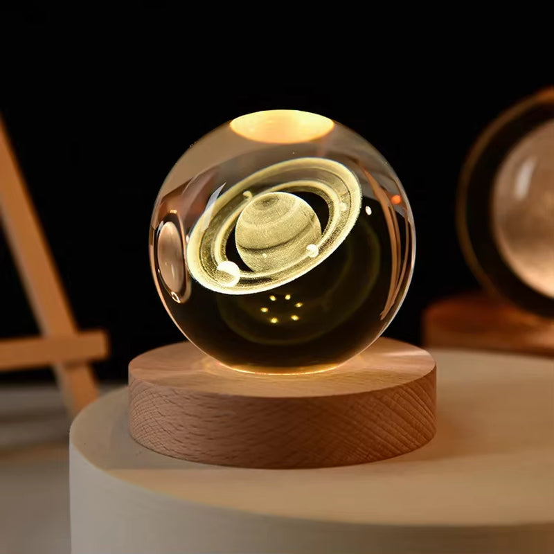 3D Crystal Ball Crystal Planet Night Light Engraved Solar System Globe Astronomy  Home Desktop Decoration